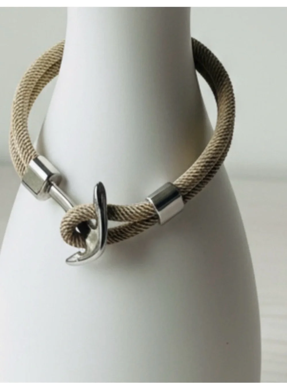 Men's Beige Cord Anchor Bracelet - Unbranded